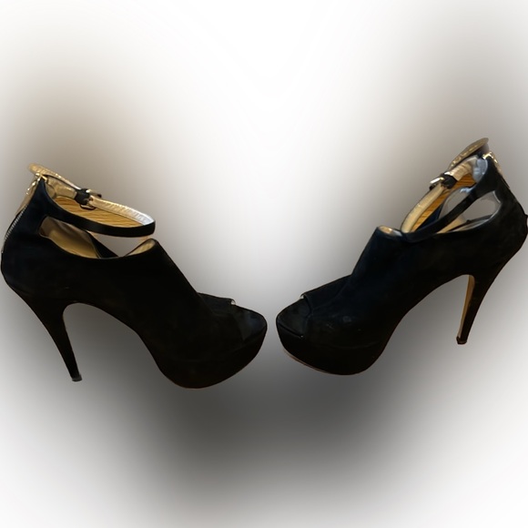 Prada Peep-Toe Suede Platform Ankle Boots - Picture 7 of 9